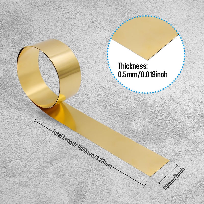 SUNKOO Brass Sheet Roll, 1000mm x 50mm x 0.5mm Brass Foil Sheet, Gold Metal Sheet for Crafts, DIY, Jewelry Making, Model Projects, Repairs - Image 2